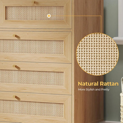 9 Drawer Modern Wooden/ Rattan Dresser for Bedroom