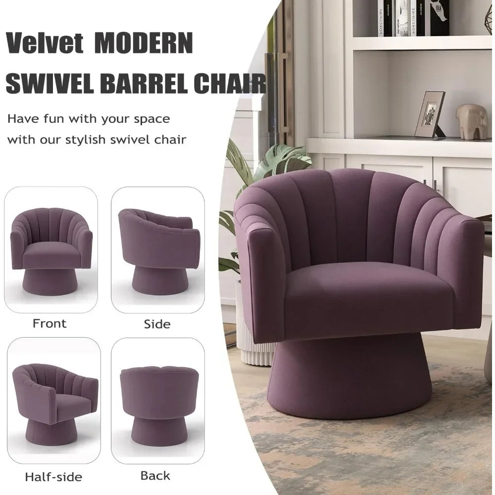 Swivel Accent Chair Set of 2, Upholstered Velvet 360° Swivel Barrel Chair for Living Room
