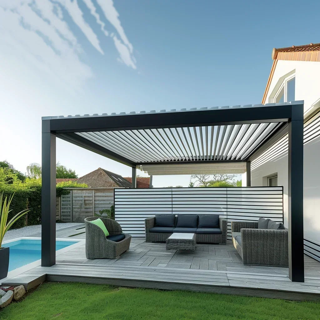 Modern Outdoor Waterproof Aluminum Louvered Sunroof Pergola Sun Shade Frame Electric Pergola Louvered Roof Aluminium Canopy