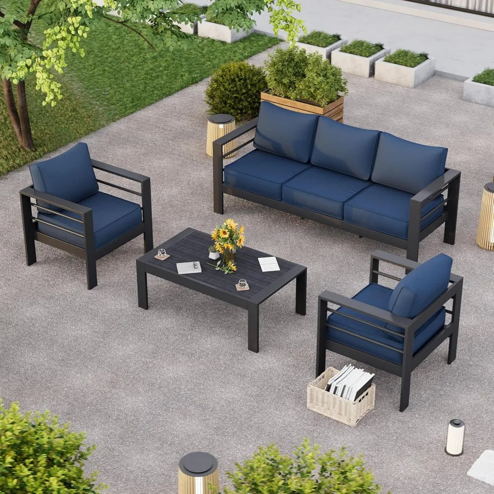 Patio Furniture Set, 6 Piece Metal Outdoor Furniture Set with Waterproof Covers for Backyard Garden