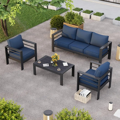 Patio Furniture Set, 6 Piece Metal Outdoor Furniture Set with Waterproof Covers for Backyard Garden