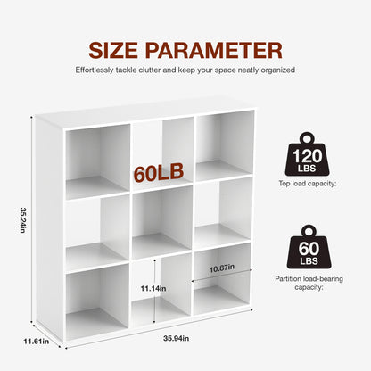 9 Cube Storage Organizer Wooden Shelf Bookcase Open Bookshelf for Living Room and Home Office Display