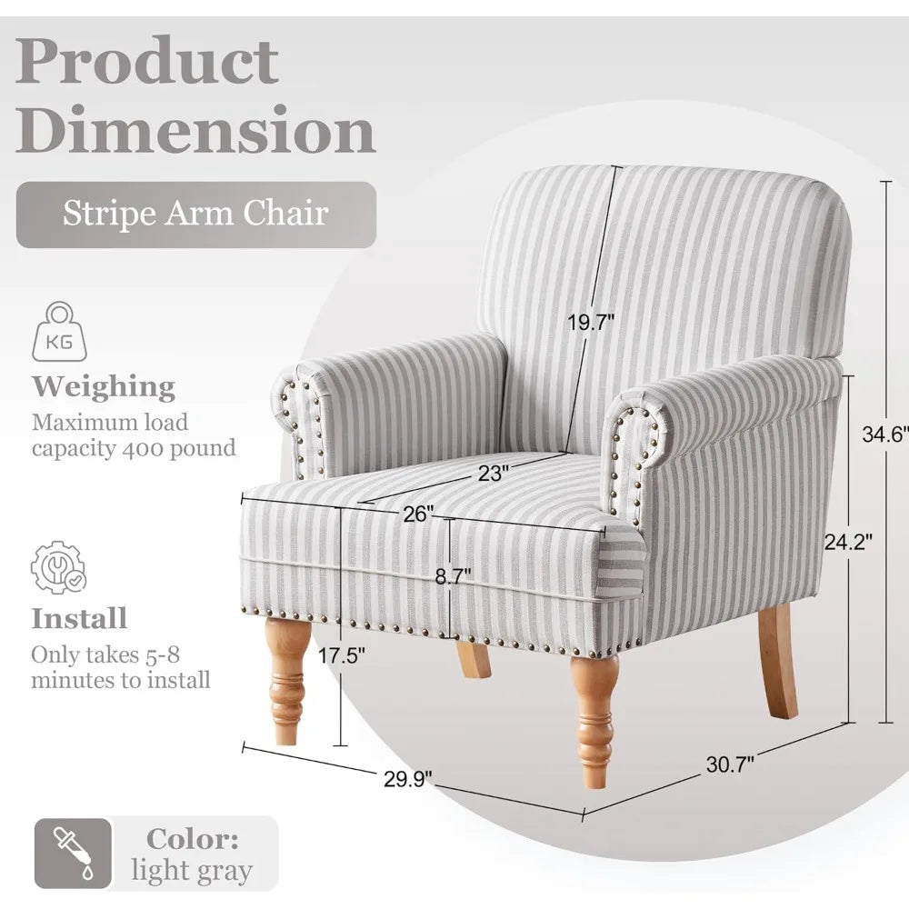 Linen Fabric Accent Chair, Mid-Century Modern Armchair with Solid Wood Legs Sofa Chair