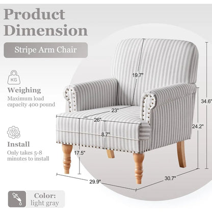 Linen Fabric Accent Chair, Mid-Century Modern Armchair with Solid Wood Legs Sofa Chair