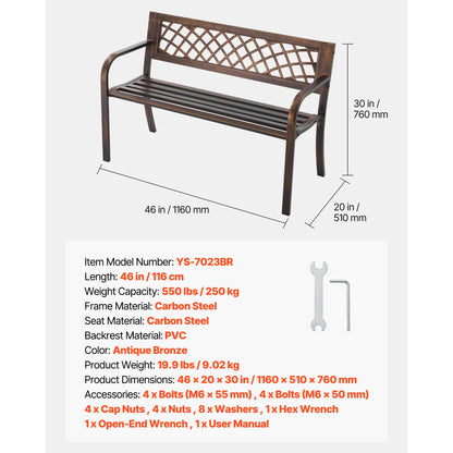 Outdoor Bench Wooden Metal Garden Bench for Outdoors 480 lbs Load Capacity Bench Outdoor Garden Park Bench