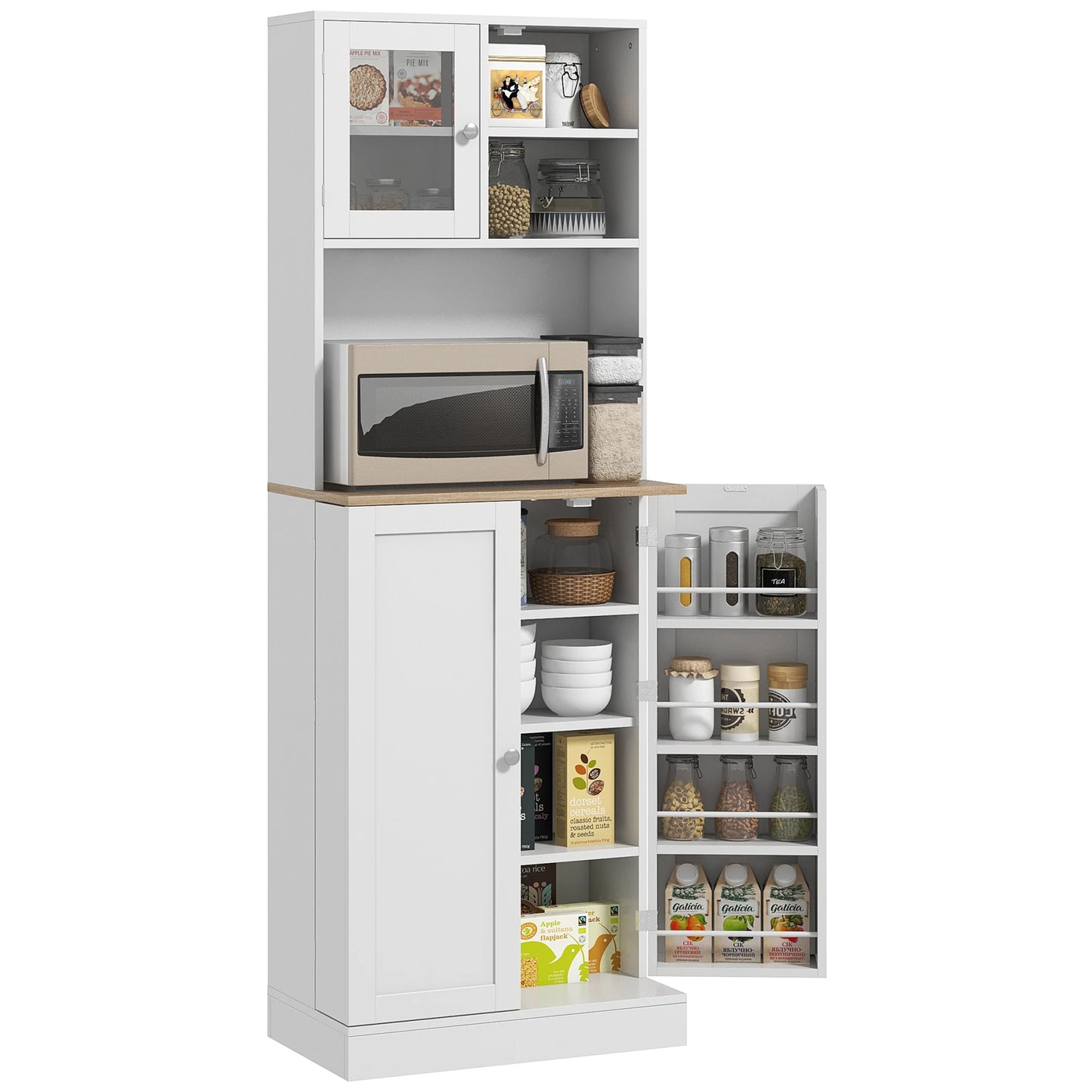 66.5" Tall Kitchen Pantry Storage Cabinet with Microwave Stand White