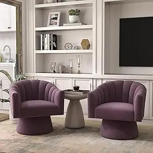 Swivel Accent Chair Set of 2, Upholstered Velvet 360° Swivel Barrel Chair for Living Room