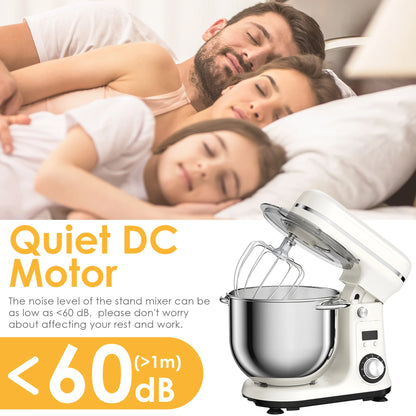 Kitchen Food Stand Mixer, Blender, Quiet Motor, Cream Egg Whisk, Whip Dough Kneader, 6-Speed, 1200 W, 6 L, DC