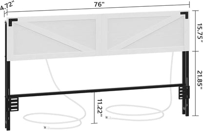 King Size Headboard with USB Ports, LED Lights, Storage Shelf and Bed Frame Adapter in White/Black
