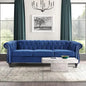 Modern 84 Velvet Chesterfield Sofa with Tufted Design, Scroll Arms, and Wooden Legs for Living Spaces (Blue)