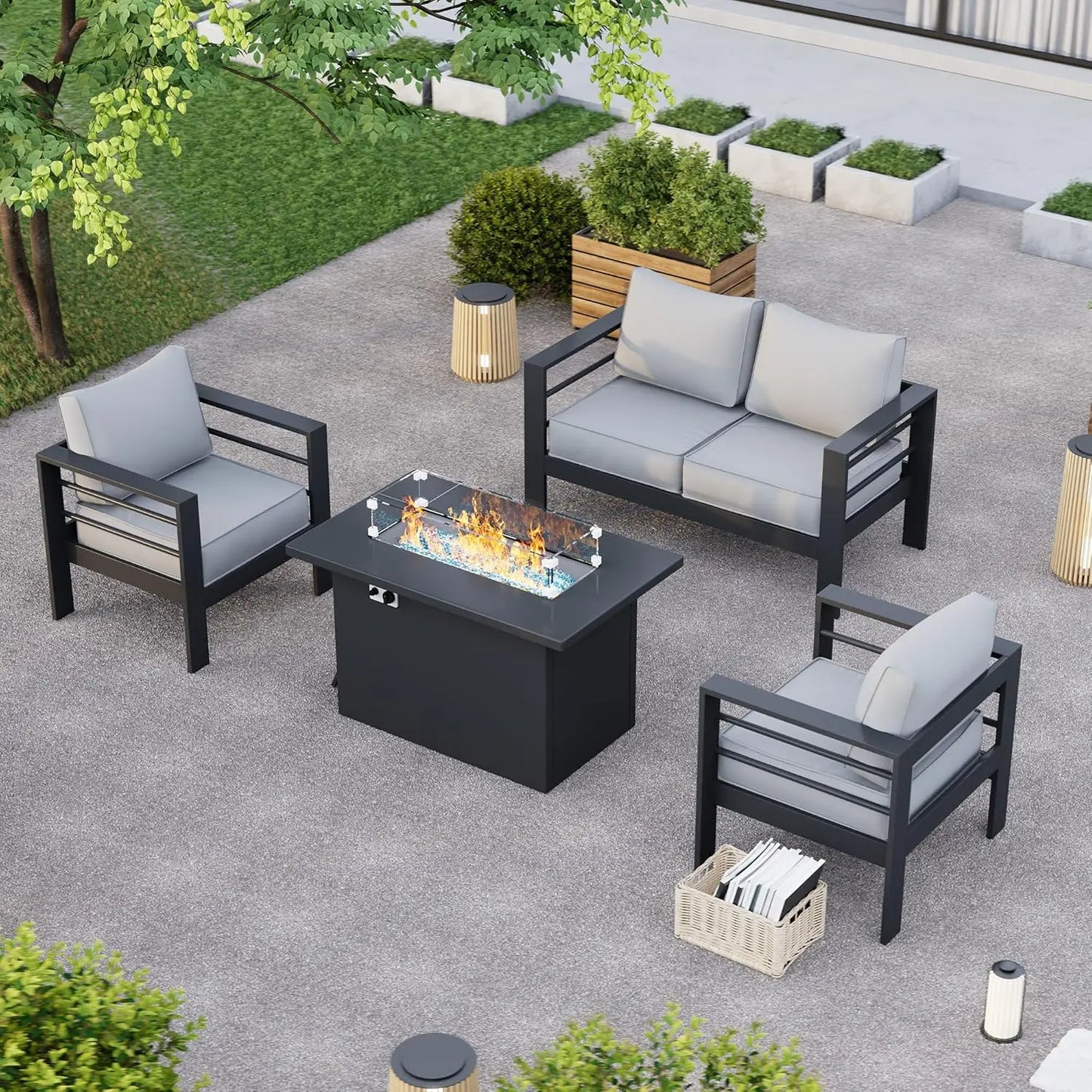 Patio Furniture Set, 6 Piece Metal Outdoor Furniture Set with Waterproof Covers for Backyard Garden