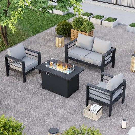 Patio Furniture Set, 6 Piece Metal Outdoor Furniture Set with Waterproof Covers for Backyard Garden