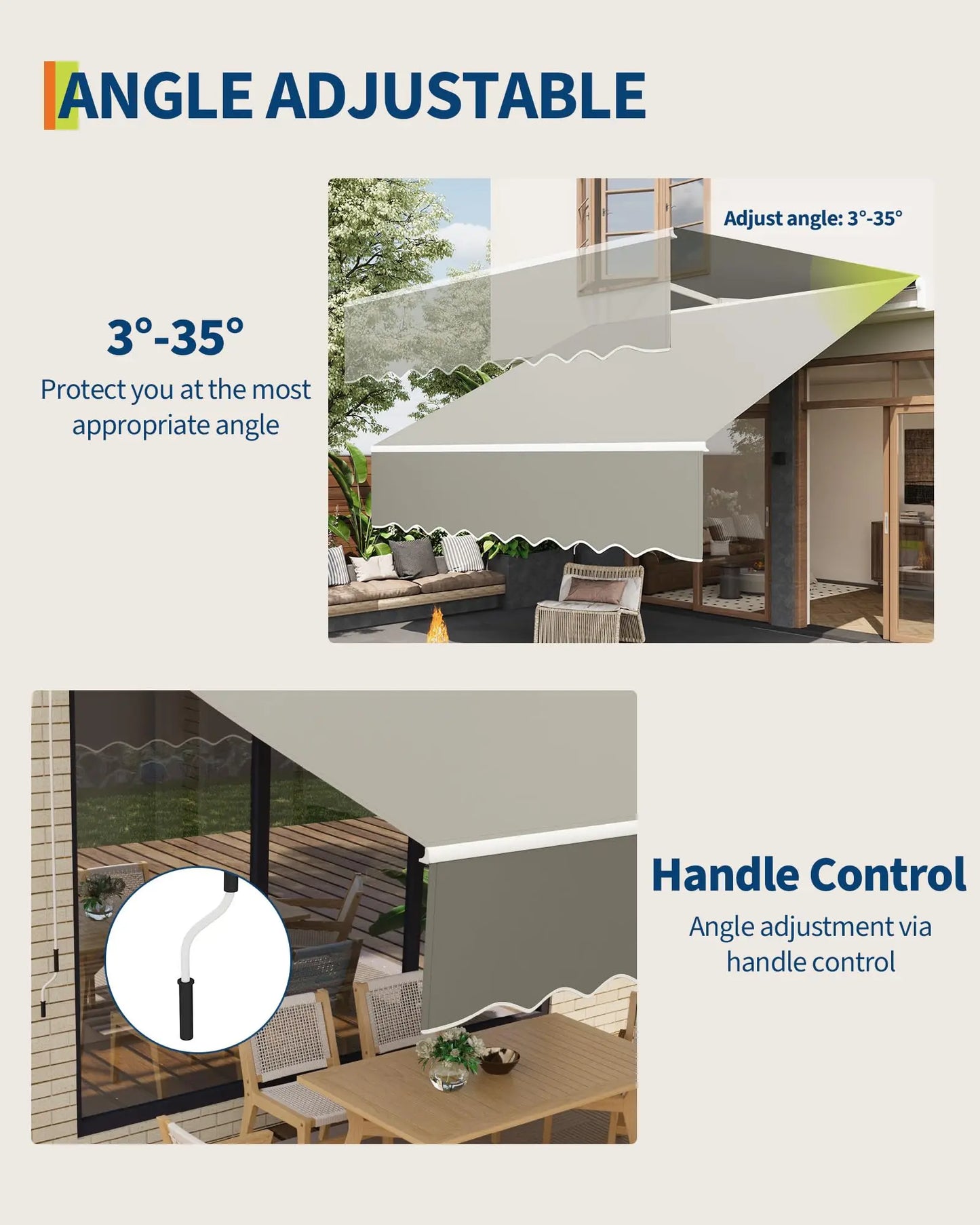 10x8Ft/13x10Ft Manual Retractable Patio Awning, Heavy Duty Aluminum Frame With Waterproof & UV Protection Fabric For Deck Porch