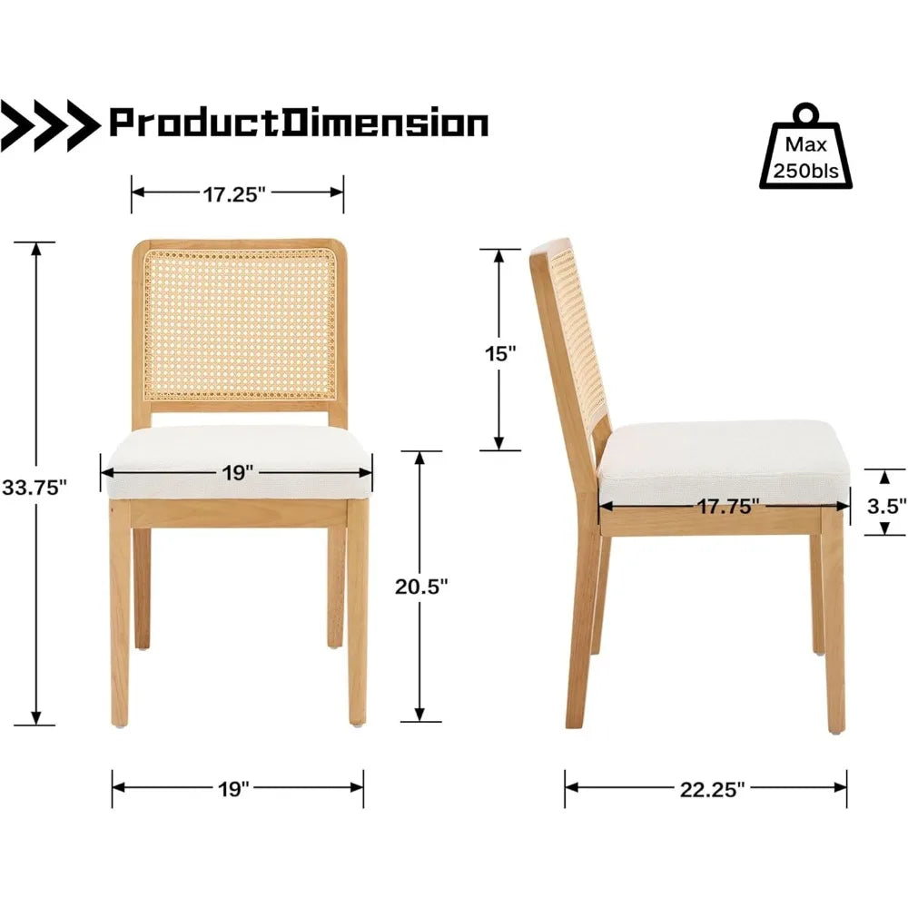 Modern Farmhouse Rattan Dining Chair Set of 6 Beige Chenille Upholstered Dining Chairs with Rattan Back