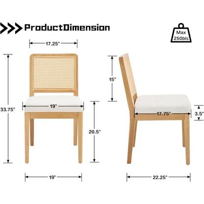 Modern Farmhouse Rattan Dining Chair Set of 6 Beige Chenille Upholstered Dining Chairs with Rattan Back