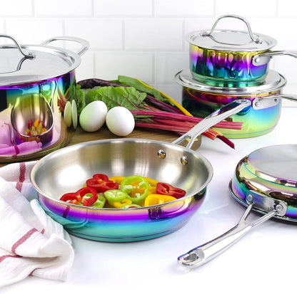 The Magical Kitchen Collection - Iridescent Rainbow Cookware Set - Premium Heavy Duty Stainless Steel and Titanium Pots & Pans S