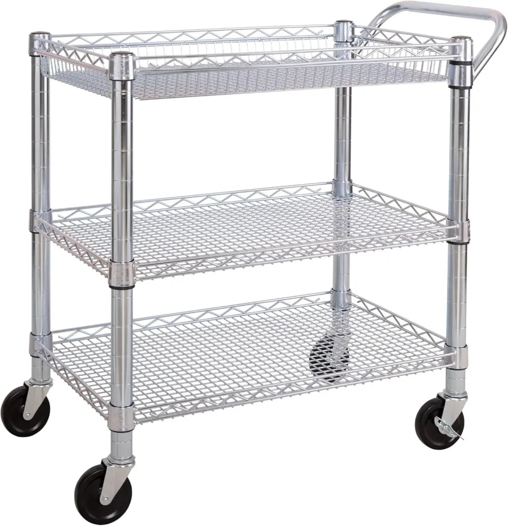 Heavy Duty Metal Rolling Utility Cart with Adjustable Shelves, Locking Wheels for Kitchen, Garage, Warehouse, Office