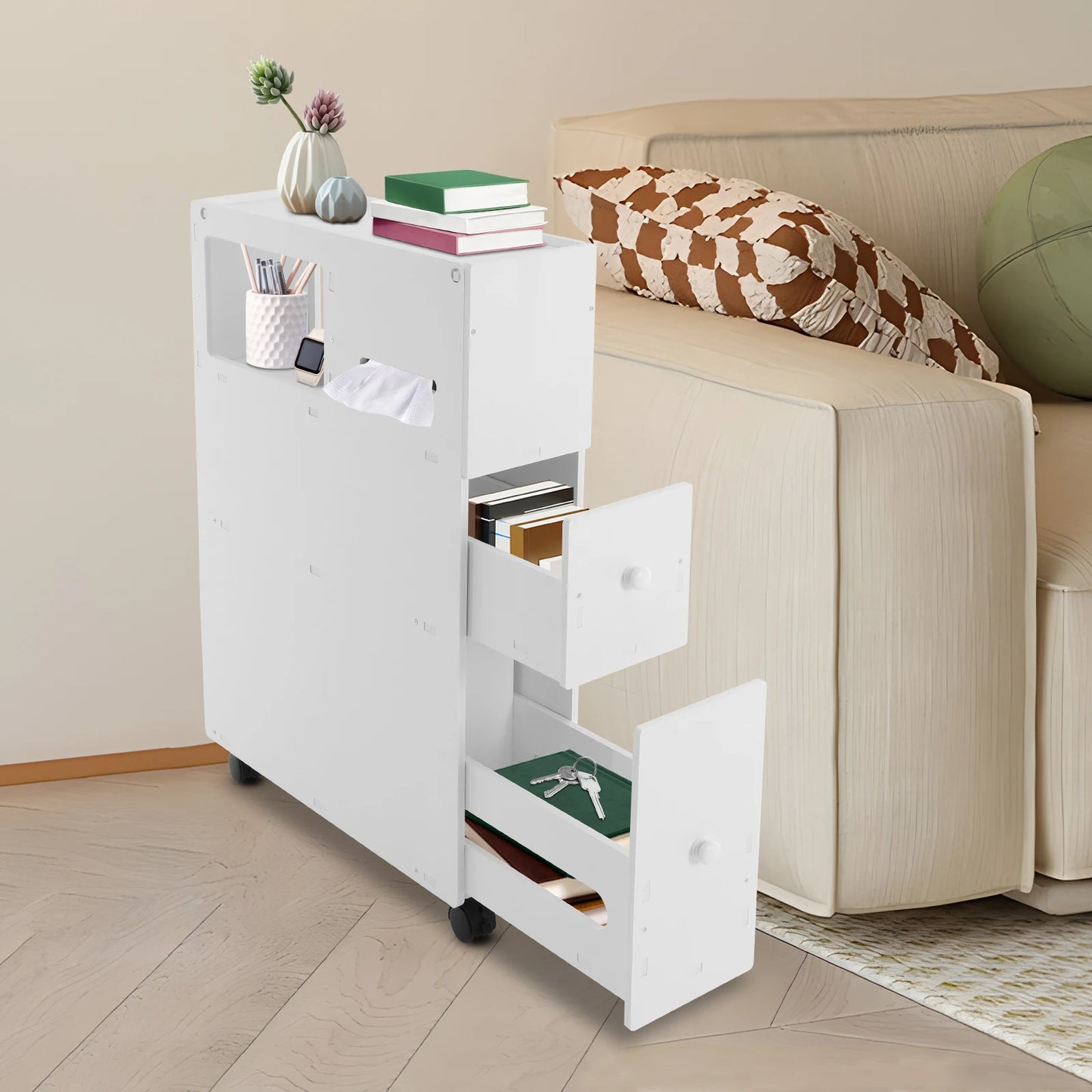 Bathroom Storage Cabinet, Narrow Floor Storage Cabinet, Storage Cabinet with Drawers 50kg Load-bearing Capacity