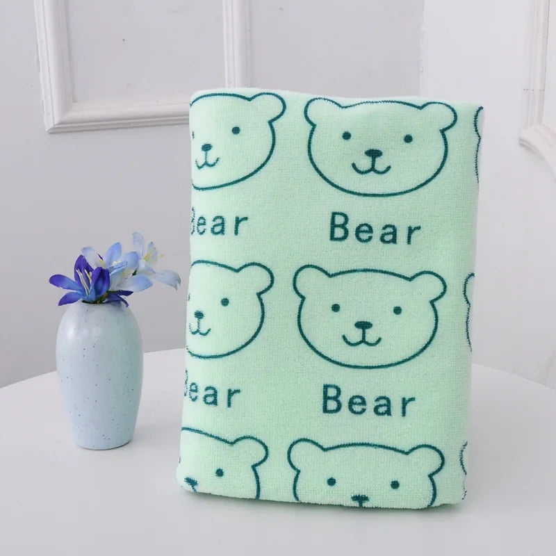 70x140cm Bear Print Shower Towel Large Beach Towels Quick-drying Towel Bath Towel Absorbent Soft Comfort Microfiber Bathrobe