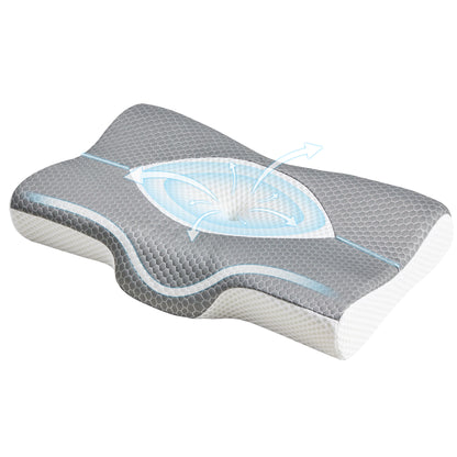 Cervical Neck Double Sided Pillow Memory Foam Ventilated Cooling Ergonomic Bed Pillow Support Contour for Stomach Sleepers