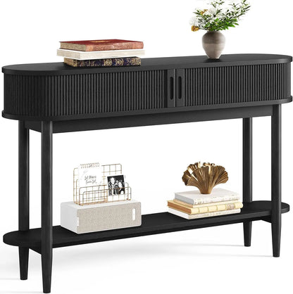 Fluted Console Table with Storage, Entryway Table Wood Entrance Tables for Front Door, Behind Couch Sofa Table with Shelves
