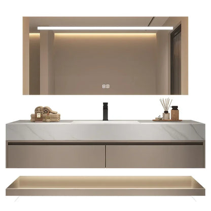 Modern Floating Vanity Bathroom Slate Integrated Basin Wall Mounted Bathroom Storage Cabinet Single Set Bathroom Vanity Sink Set