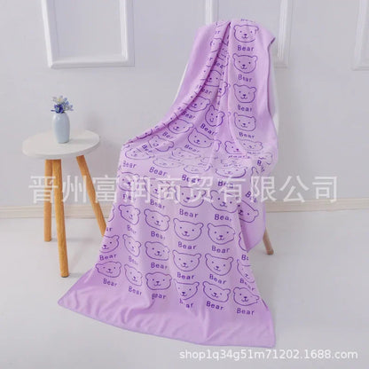 70x140cm Bear Print Shower Towel Large Beach Towels Quick-drying Towel Bath Towel Absorbent Soft Comfort Microfiber Bathrobe