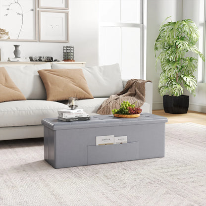 43 Inches Folding Storage Ottoman Bench with Side Pocket Storage Chest