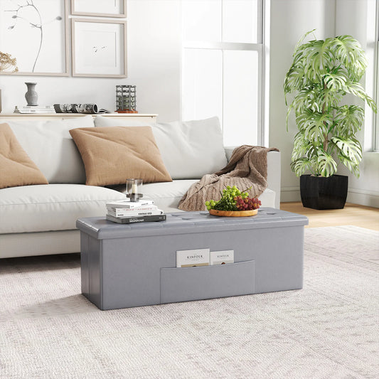 43 Inches Folding Storage Ottoman Bench with Side Pocket Storage Chest