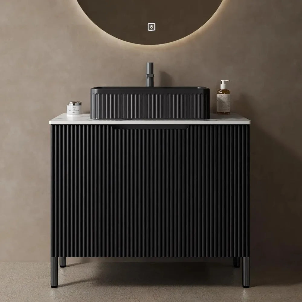 30" Black Bathroom Vanity with Ceramic Sink Combo, Freestanding Bathroom Storage Cabinet with 2 Soft Close Doors