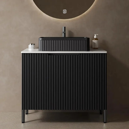 30" Black Bathroom Vanity with Ceramic Sink Combo, Freestanding Bathroom Storage Cabinet with 2 Soft Close Doors