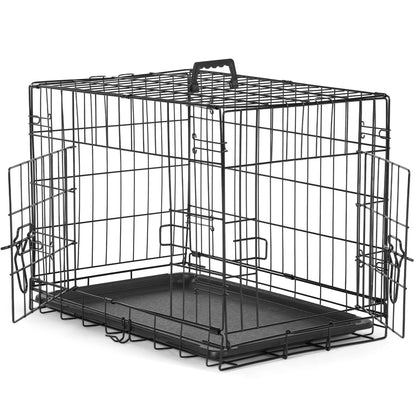 Double Door Folding Metal Wire Dog Cage with Plastic Leak-Proof Pan Tray Extra Large Pet Kennel for Indoor Outdoor Travel