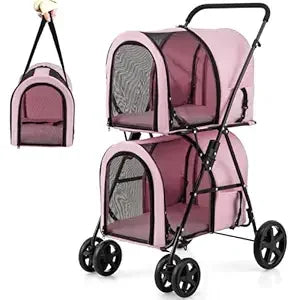 Double Pet Stroller with 2 Detachable Carrier Bags, Safety Belt, 4 Lockable Wheels, Folding Cat & Dog Stroller for Small Medium