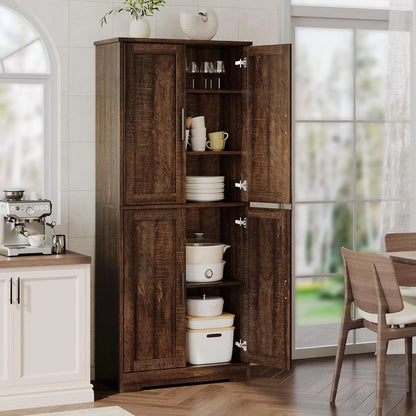 70 Inch Tall Kitchen Pantry Cabinet, Freestanding Storage Cabinet with 4 Doors and Adjustable Shelves, Utility Hutch Cupboard fo