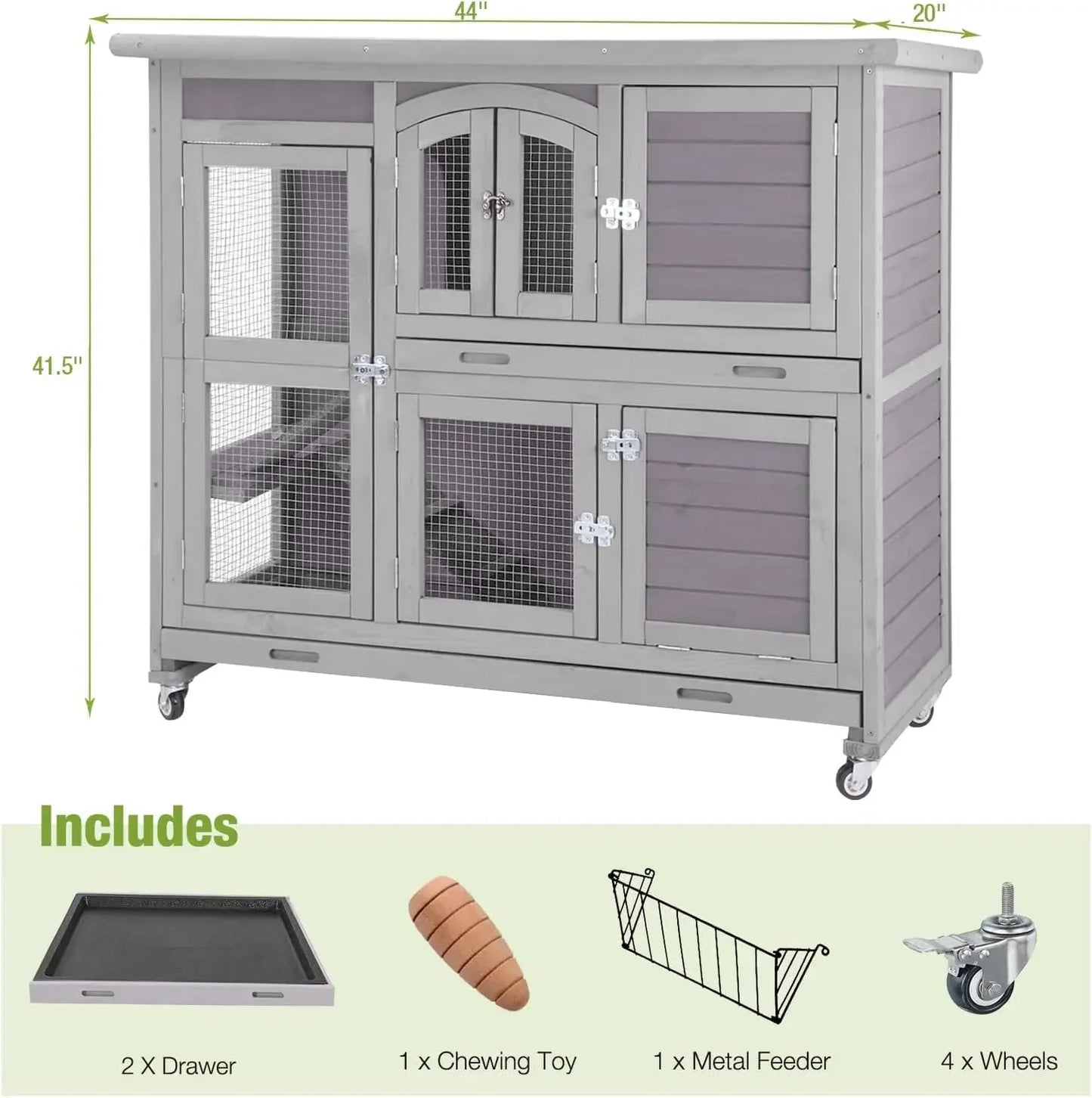 Rabbit Hutch Indoor Outdoor Bunny House Guinea Pig Cage on Wheel with Plastic Tray