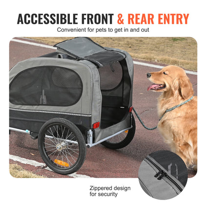 88 lbs Dog Bike Trailer Pet Cart Bicycle Carrier with Wheels Coupler Reflectors Flag Collapsible to Store for Dogs