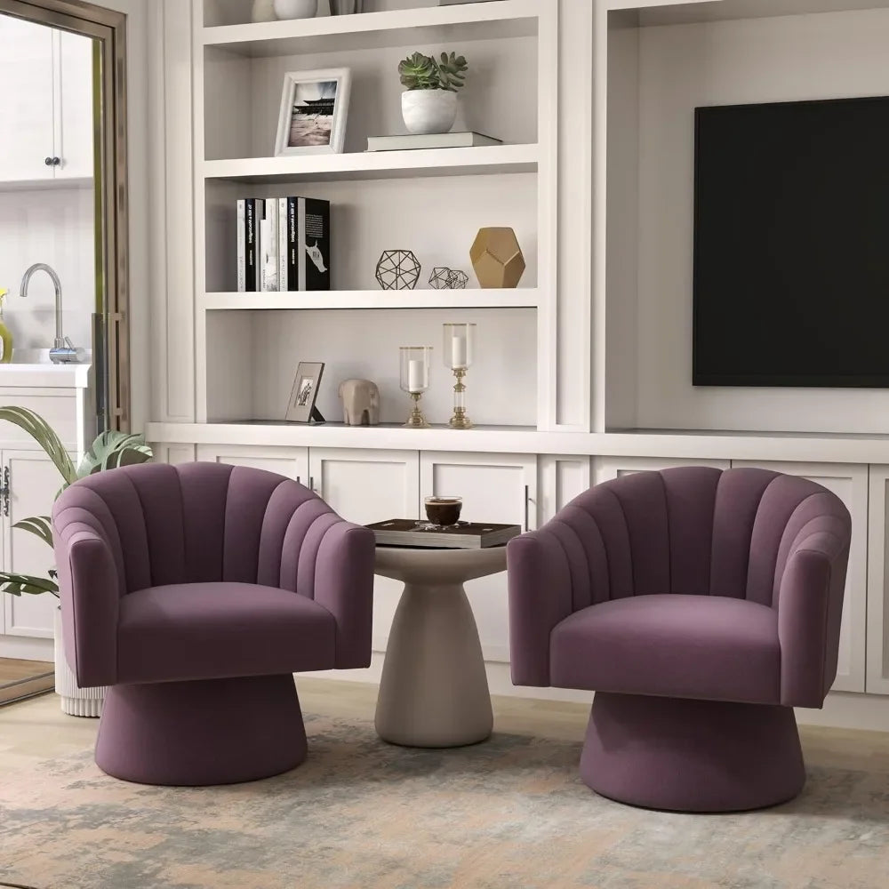 Swivel Accent Chair Set of 2, Upholstered Velvet 360° Swivel Barrel Chair for Living Room