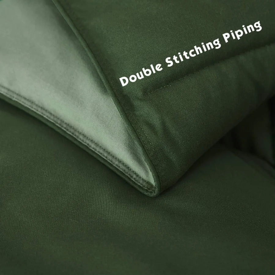 3pc Green Queen Size Down Alternative Comforter Set for Cozy Bedroom Decor Hypoallergenic and Lightweight with Soft Touch Fabri
