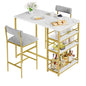 2-Person Dining Table Set,Bar Table with 2 Upholstered Chairs &3 Storage Shelves Small Space Kitchen Table for Apartment,Pub Sty