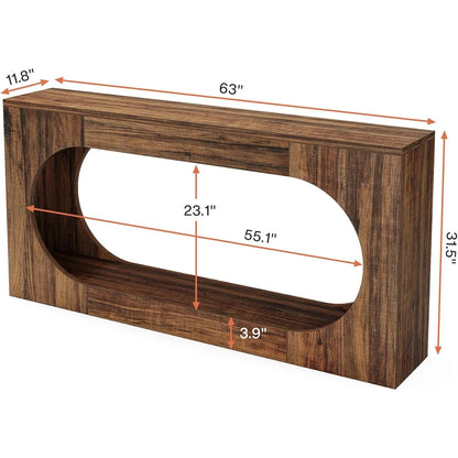 Console Table, 63 Inches Narrow Sofa Entryway Table with 2-Tier Storage Shelf