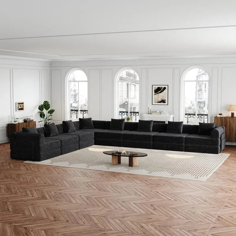 8-Seater Convertible Chenille Sofa Bed with Side Storage Pockets, Foldable for Living Rooms, Bedrooms, and Studies, Carpeted