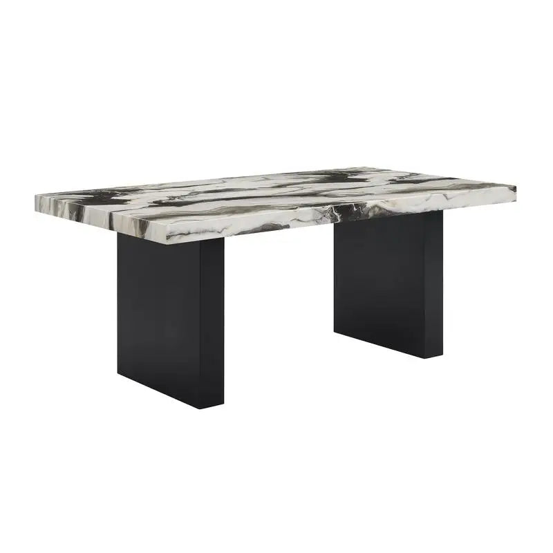 6-Piece Black Brown Faux Marble Dining Set with Square Table, Upholstered Curved Chairs, and Bench for Elegant Dining Room