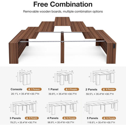 Modern Extendable Dining Table for 2 to 12 People with Outlet, Space Saving Expanding Table with Storage for Party, Weddings, Me