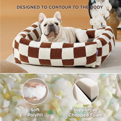 Lesure Cute Dog Bed for Medium Dogs - Washable Pet Beds,Cozy Rectangle Orthopedic Sofa with Jacquard Shaggy Plush & Anti Slip Bo