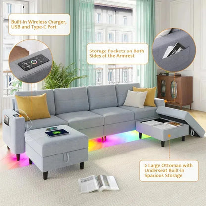 RPD4-LED Couches for Living Room.Modular Sectional Sofa Set Storage Ottomans.Oversized U Shapped