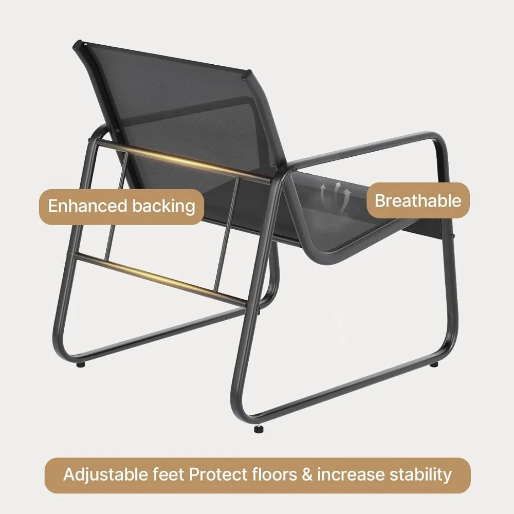 Patio Chairs Set of 2, Patio Furniture Set with Metal Frame Glass Table, Outdoor Chairs Set of 2 for Balcony, Bistro Table and