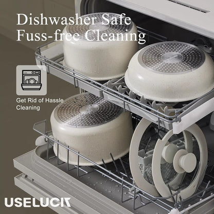 Pots and Pans Set Healthy Non toxic Non Stick Ceramic Cookware Set 21 Pcs Detachable Handles, Oven Safe, Induction Dishwasher