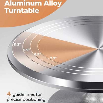 Aluminium Cake Turntable Set with Revolving Cake Stand for Cake Dessert Making Cake Decorating Accessories Baking Tools