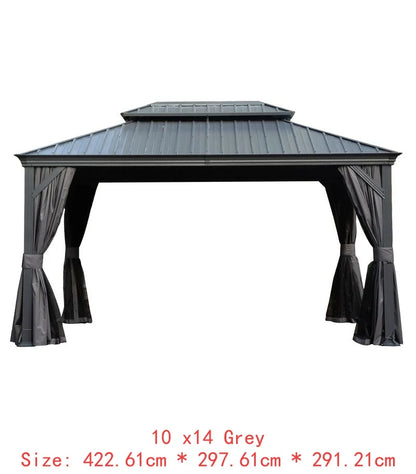 14x24 Hardtop Gazebo, Upgraded Metal Canopy with Drainage, Dual-Layer Galvanized Steel Roof, Includes Curtains & Netting,