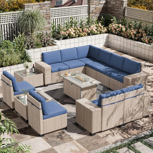 13 Pieces Patio Furniture Set,Outdoor Sectional Wicker Sofa,High Back Rattan Patio Conversation Sets